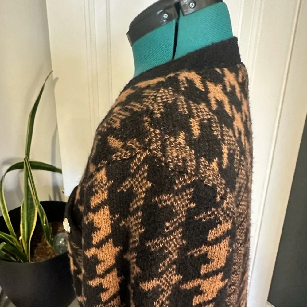 BCX Black and Brown Houndstooth Cardigan Sweater Dress size XL